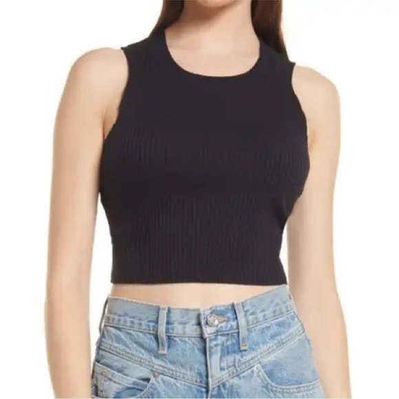 NWT TopShop Crop Top 10 Black Ribbed Sleeveless Round Neck Cotton Lycra Stretch - Picture 1 of 16